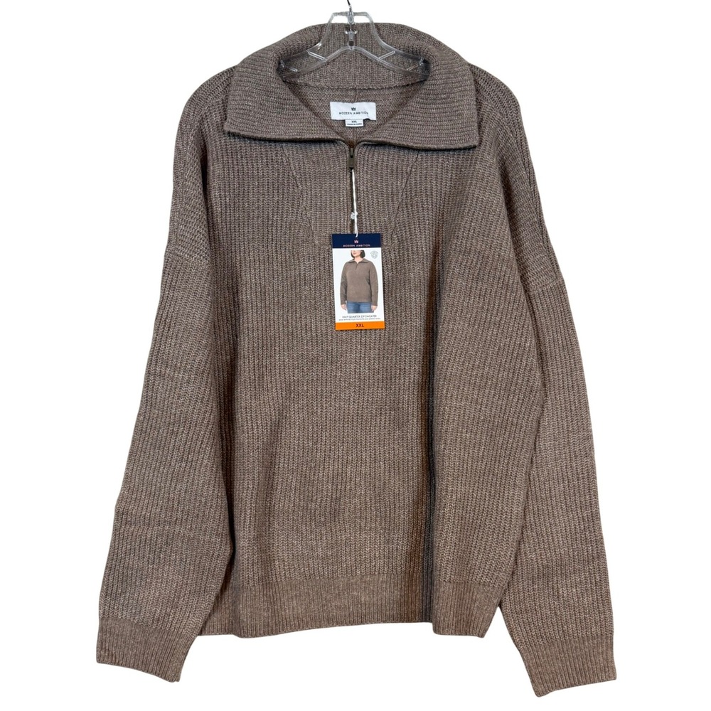 Modern Ambition Womens XXL Brown Merino Wool Blend Knit Quarter Zip Sweater NEW